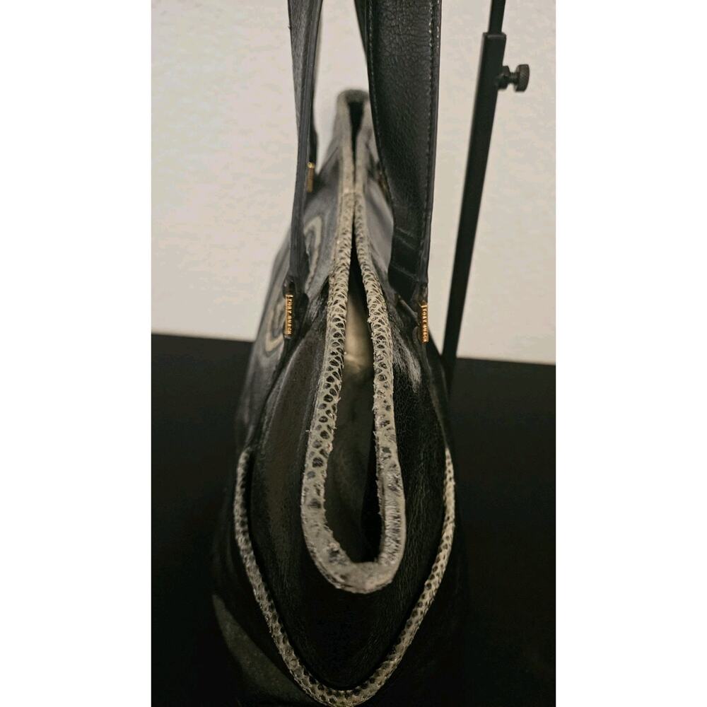 Tory Burch Shiny Black Crinkled Leather Vertical Tote Bag 14x13x4 - Picture 8 of 16